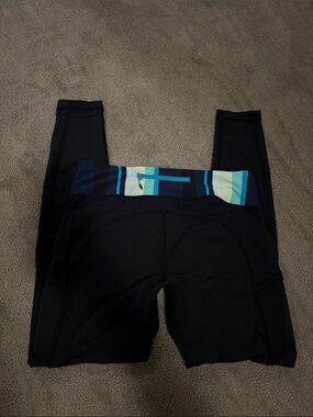 Lululemon Black Leggings with Blue Striped Waistband size 10